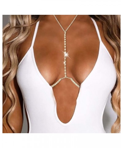 Sexy Rhinestone Body Chain Bra Crystal Waist Body Jewelry Boho Bikini Body Necklace Crossover for Women and Girls Gold $9.35 ...