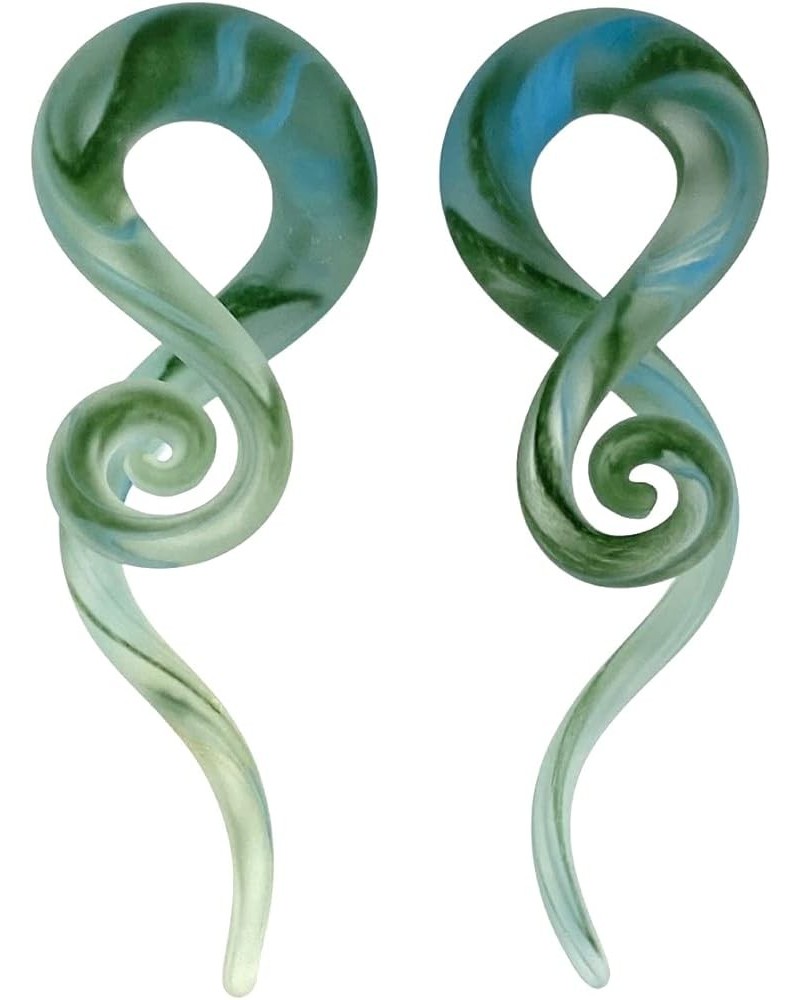 Pair of Green Glass Curled Wave Hanger Plugs (PG-591) (0g (8mm)) 5/8" (16mm) $9.43 Body Jewelry