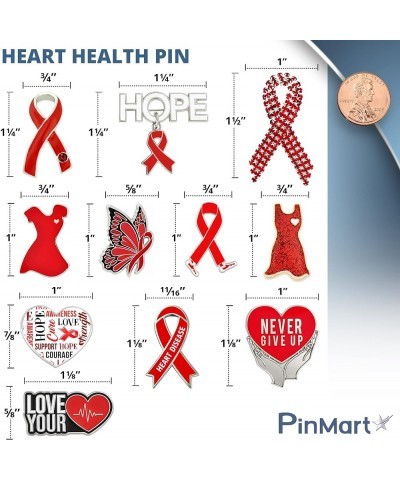 Heart Disease Awareness Enamel Lapel Pin – Nickel Plated Red Ribbon Pin – Support Heart Health – Jewelry Brooch Pin with Secu...