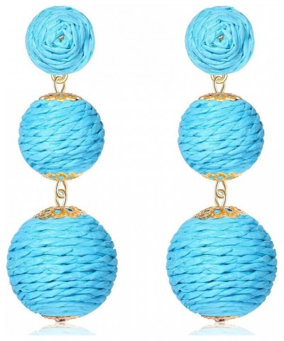 Rattan Earrings for Women Handmade Rattan Ball Dangle Earrings Boho Retro Woven Straw Wicker Raffia Earrings Summer Beach Ear...