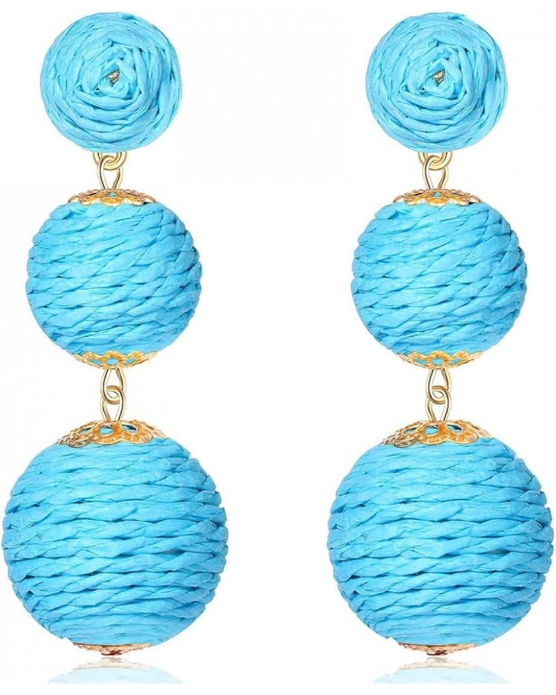 Rattan Earrings for Women Handmade Rattan Ball Dangle Earrings Boho Retro Woven Straw Wicker Raffia Earrings Summer Beach Ear...