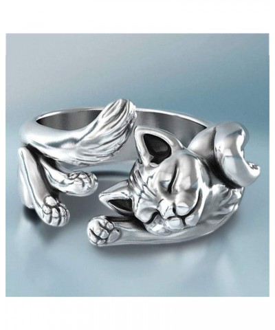 Cat Ring, plated Silver Cute Animal Adjustable Paws Finger Rings Cat Lovers Gifts for Women $5.03 Rings