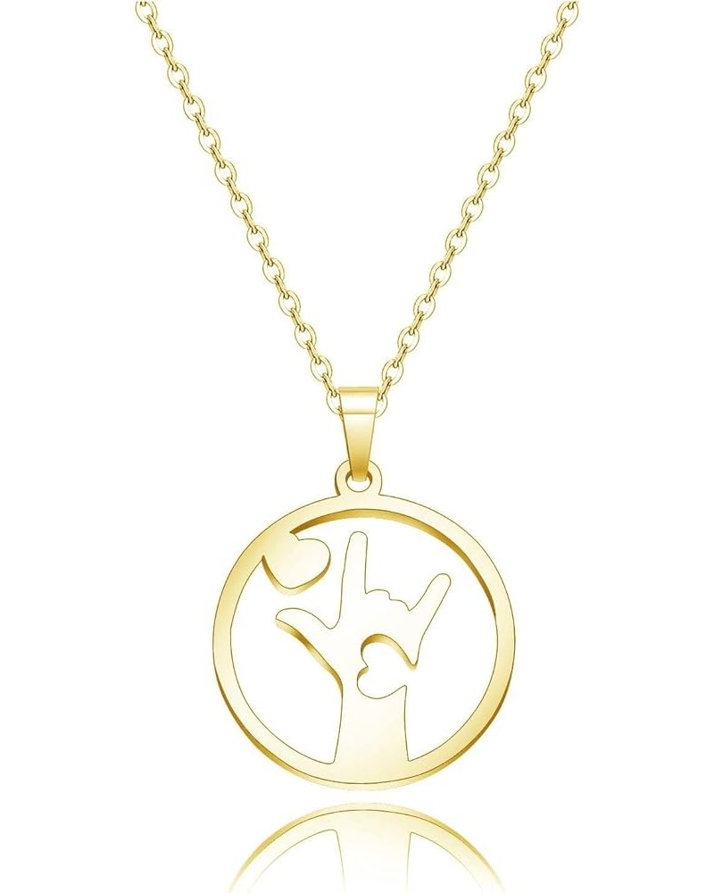 NC ASL Necklace I Love You Hand Sign Language Charm Pendant Necklace Hand Gestures Jewelry Gift for Deaf ASL- Neck G $9.27 Ne...