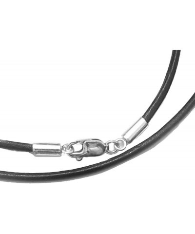 925 Sterling Silver Round Natural Leather Cord 2mm Choker Necklace Black 14 Inches $12.14 Necklaces