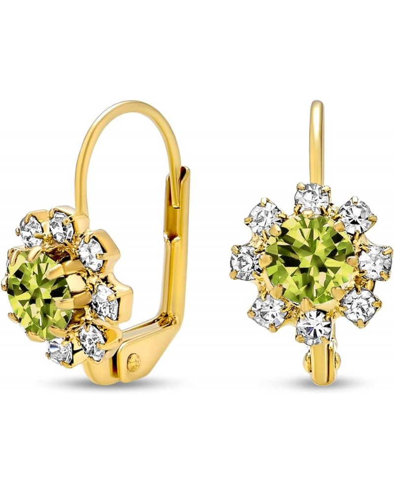 Delicate Floral Crystal 18K Gold Plated Brass Lever back Drop Flower Earrings For Women Teen More Birth Month Colors Green $9...