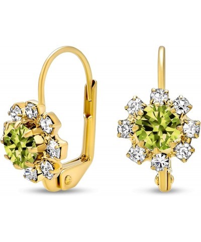 Delicate Floral Crystal 18K Gold Plated Brass Lever back Drop Flower Earrings For Women Teen More Birth Month Colors Green $9...