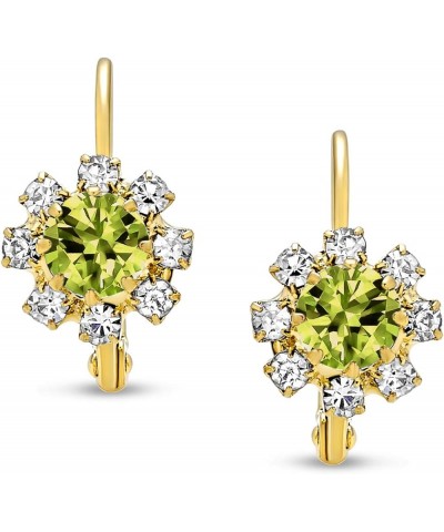 Delicate Floral Crystal 18K Gold Plated Brass Lever back Drop Flower Earrings For Women Teen More Birth Month Colors Green $9...