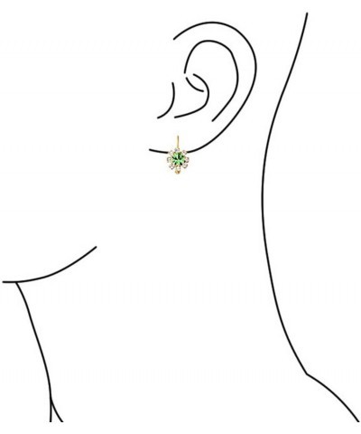 Delicate Floral Crystal 18K Gold Plated Brass Lever back Drop Flower Earrings For Women Teen More Birth Month Colors Green $9...