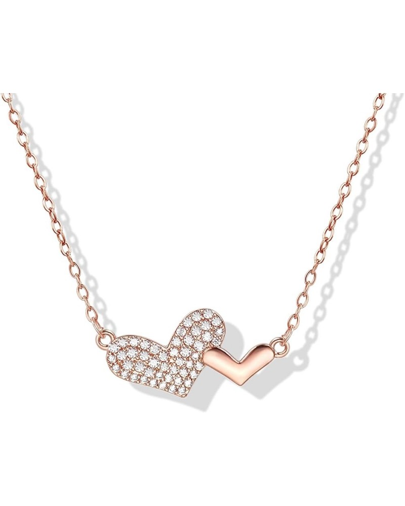 14K Gold Plated Cubic Zirconia Double Heart Necklace Gold Necklace for Women rose gold $10.70 Necklaces