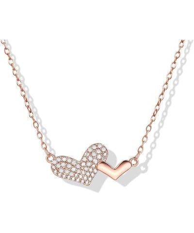 14K Gold Plated Cubic Zirconia Double Heart Necklace Gold Necklace for Women rose gold $10.70 Necklaces