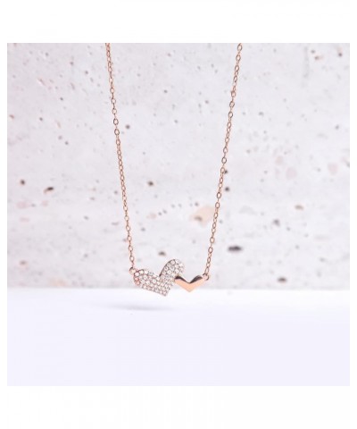 14K Gold Plated Cubic Zirconia Double Heart Necklace Gold Necklace for Women rose gold $10.70 Necklaces