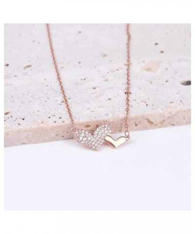 14K Gold Plated Cubic Zirconia Double Heart Necklace Gold Necklace for Women rose gold $10.70 Necklaces