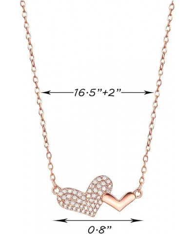 14K Gold Plated Cubic Zirconia Double Heart Necklace Gold Necklace for Women rose gold $10.70 Necklaces