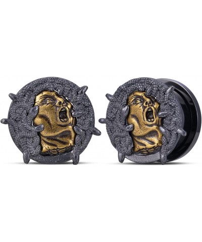 2PCS Cool Ear Gauges Gothic Skull Flesh Tunnels Screw Fit Plugs For Stretched Ears Expander Hanger Piercing Jewelry 0g to 1 i...