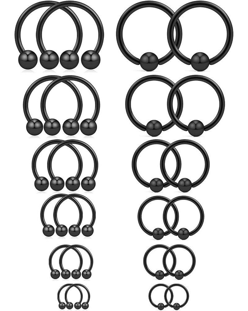 16-24PCS 16G Surgical Steel Horseshoe & Captive Bead Nose Hoop Septum Earring Eyebrow Tongue Lip Nipple Helix Tragus Piercing...