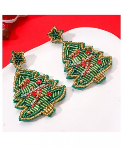 Christmas Earrings Beaded Xmas Bow Earring for Women Handmade Red Green Holiday Bow Drop Dangle Earrings Festive Jewelry Gift...