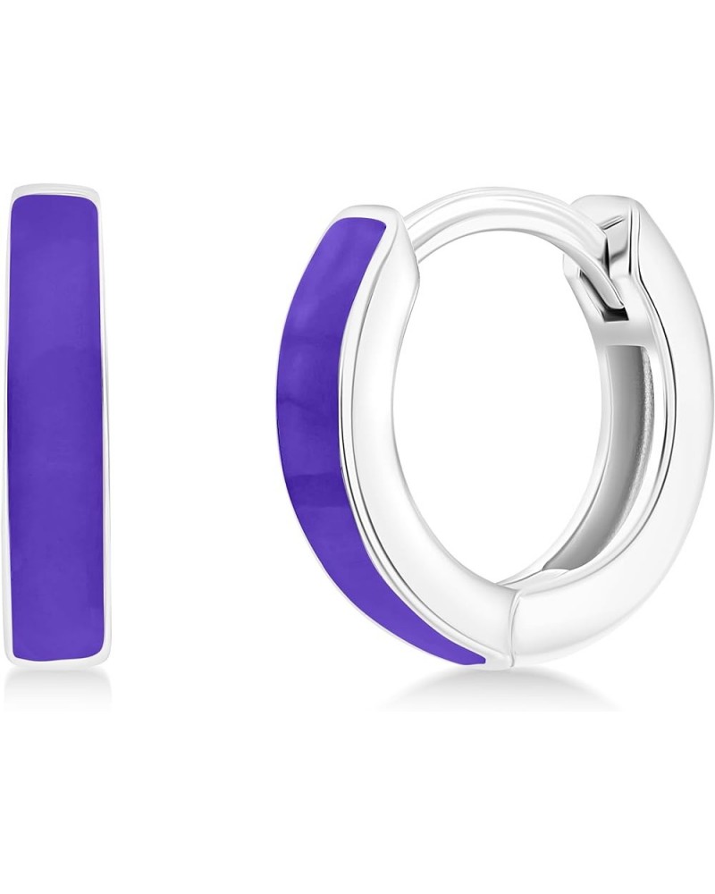 Colorful Enamel Hoop Huggie Earrings for Women in Sterling Silver - Fine Enamel Jewelry for Women Purple $16.49 Earrings