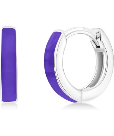 Colorful Enamel Hoop Huggie Earrings for Women in Sterling Silver - Fine Enamel Jewelry for Women Purple $16.49 Earrings