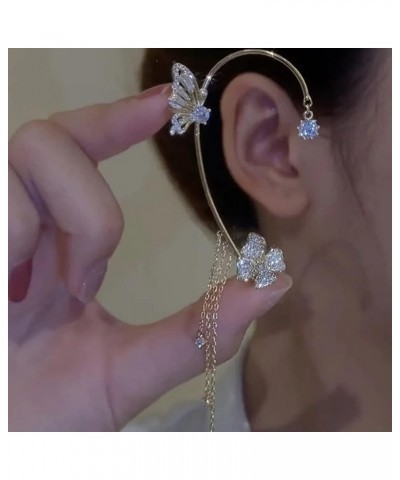 2pcs Crystal Butterfly Flower Ear CuffsNon-Pierced Vintage Sparkling Rhinestone Butterfly Tassel Cartilage Climber Ear Wrap P...