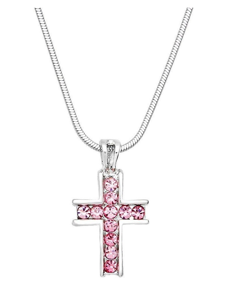 Cross Earring or Pendant Necklace Rhinestone Crystal Rhodium High Polished Style 3 - Pink $9.27 Necklaces