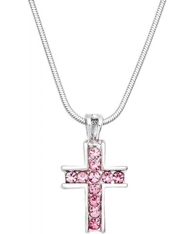 Cross Earring or Pendant Necklace Rhinestone Crystal Rhodium High Polished Style 3 - Pink $9.27 Necklaces