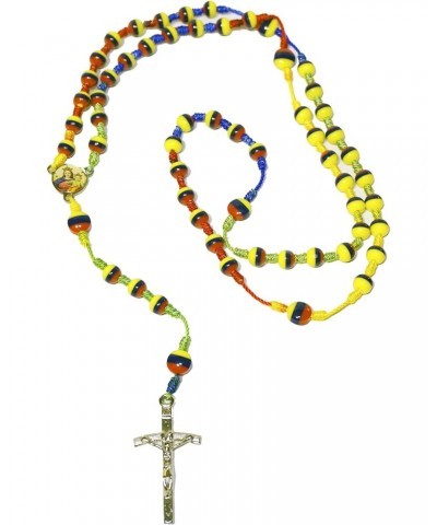 Typical Handmade Holy Rosary Colombia Ecuador Venezuela Tricolor Beads Centerpiece Sanctified Rosario Natural Jesus Cross (Tr...