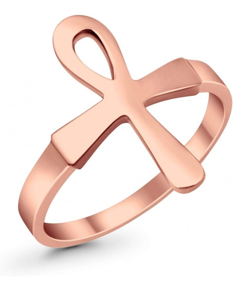 Ankh Plain Band Simple Egyptian Design Ring Round 925 Sterling Silver Rose Tone, Sterling Silver $11.27 Rings