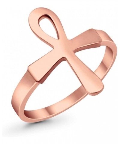 Ankh Plain Band Simple Egyptian Design Ring Round 925 Sterling Silver Rose Tone, Sterling Silver $11.27 Rings