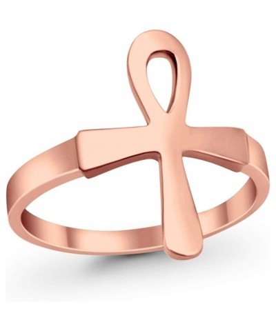 Ankh Plain Band Simple Egyptian Design Ring Round 925 Sterling Silver Rose Tone, Sterling Silver $11.27 Rings