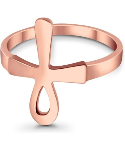 Ankh Plain Band Simple Egyptian Design Ring Round 925 Sterling Silver Rose Tone, Sterling Silver $11.27 Rings