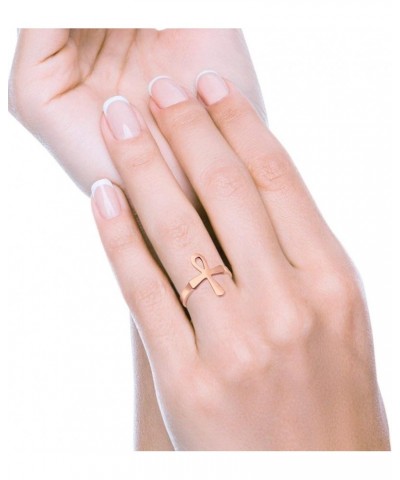 Ankh Plain Band Simple Egyptian Design Ring Round 925 Sterling Silver Rose Tone, Sterling Silver $11.27 Rings