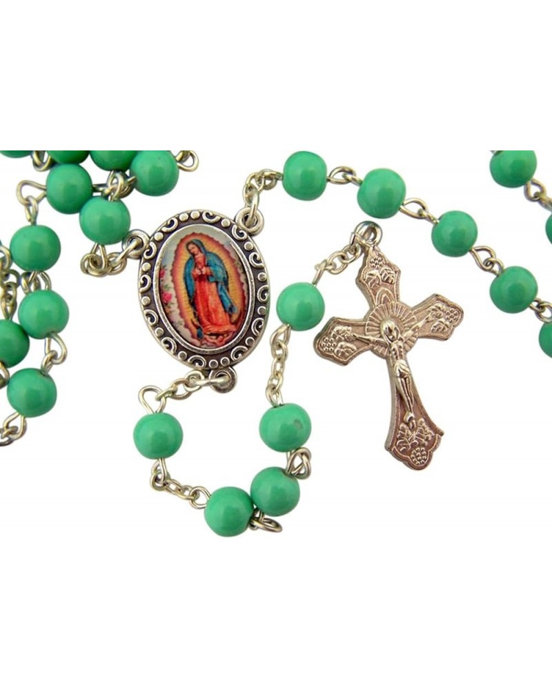 Acrylic Prayer Bead Rosary with Catholic Saint Medal Centerpiece, 17 Inch Our Lady of Guadalupe $8.52 Necklaces