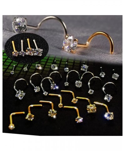 Nose Rings Studs L Nose Rings Screw Nose Rings Nose Bone Studs for Women 18g 20g 22g 14K Gold Plated 8pcs 22g Gold L Shaped $...