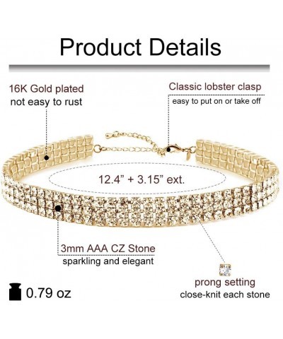 18K Yellow Gold Plated 1-5 Rows Rhinestone Choker Necklace & Stretch Bracelets Set Wedding Jewelry 3 Row $14.24 Necklaces