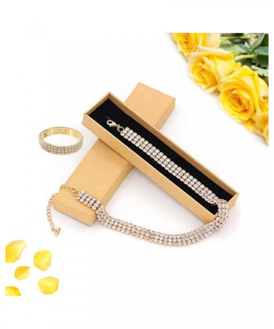 18K Yellow Gold Plated 1-5 Rows Rhinestone Choker Necklace & Stretch Bracelets Set Wedding Jewelry 3 Row $14.24 Necklaces