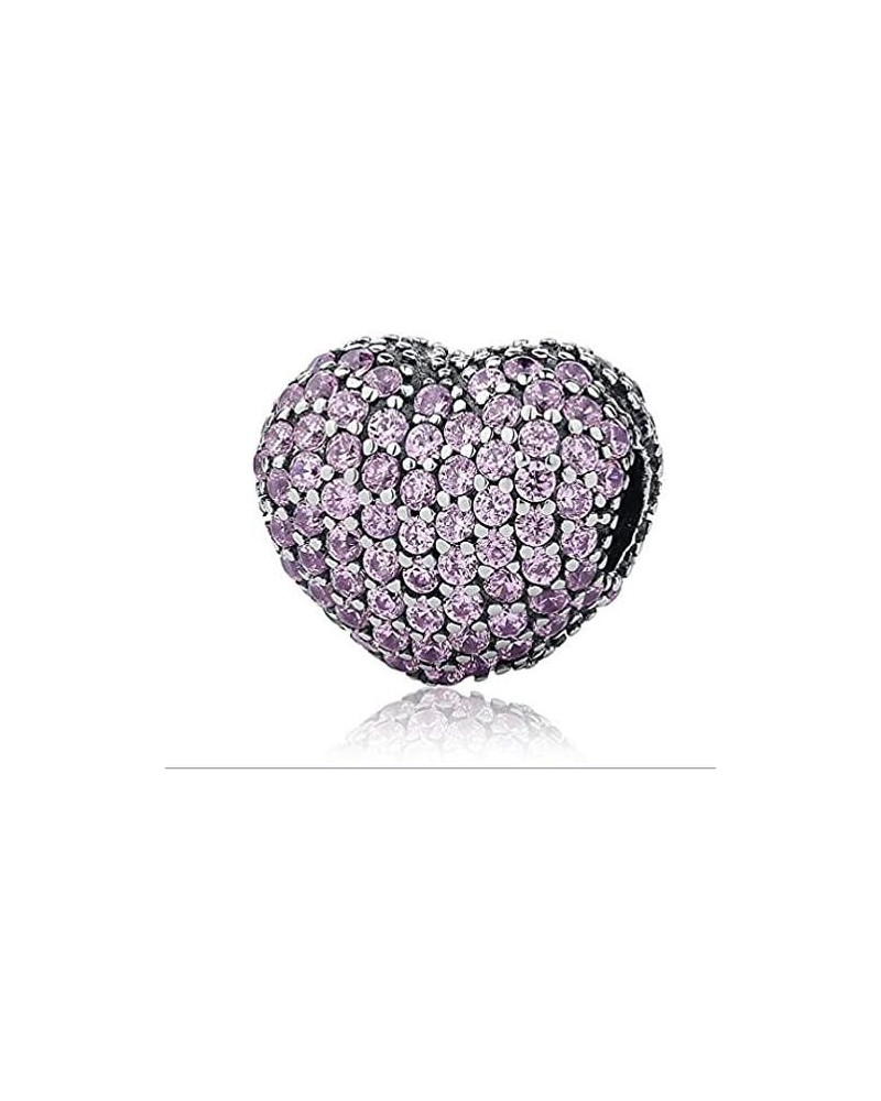 Pink Cherry Blossom CZ Clip 925 Sterling Silver Bead love heart Charm Clip Charm Lock Stopper Charm Spacer Charm for Pandora ...