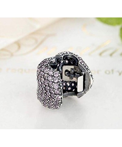 Pink Cherry Blossom CZ Clip 925 Sterling Silver Bead love heart Charm Clip Charm Lock Stopper Charm Spacer Charm for Pandora ...