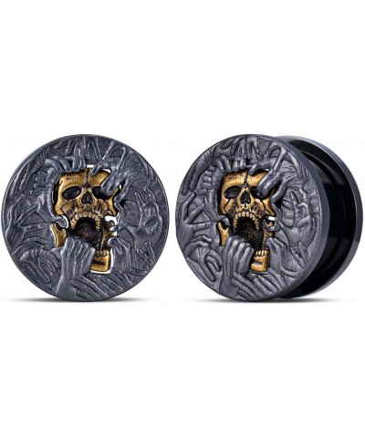 2PCS Cool Ear Gauges Gothic Skull Flesh Tunnels Screw Fit Plugs For Stretched Ears Expander Hanger Piercing Jewelry 0g to 1 i...