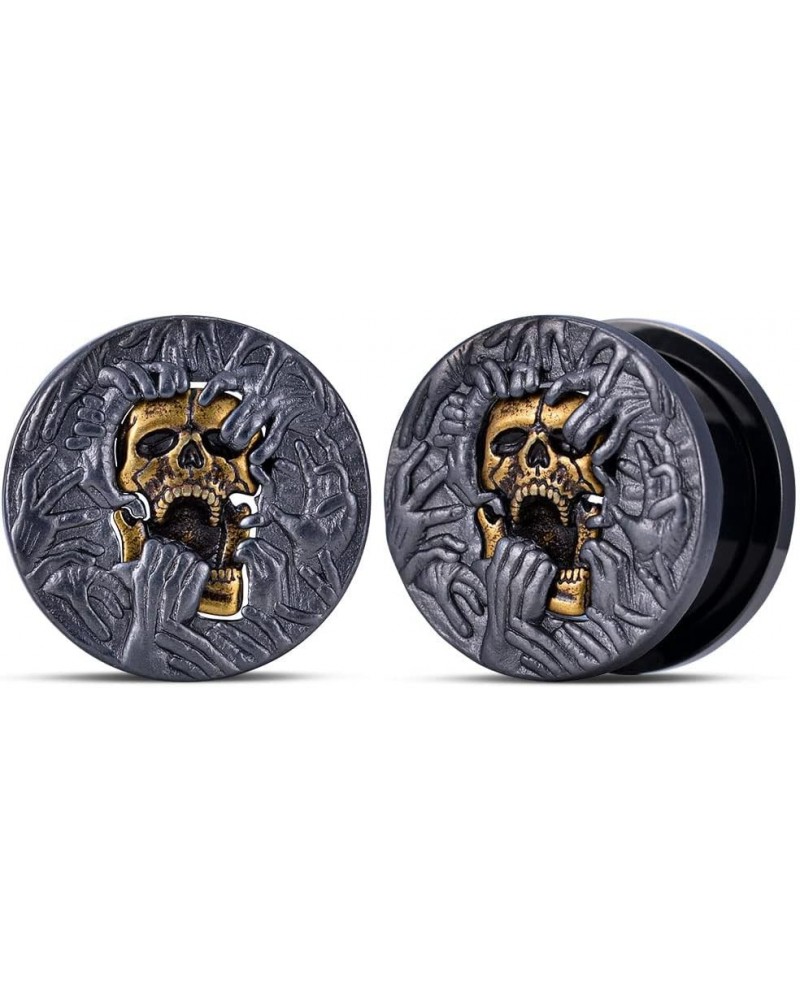 2PCS Cool Ear Gauges Gothic Skull Flesh Tunnels Screw Fit Plugs For Stretched Ears Expander Hanger Piercing Jewelry 0g to 1 i...