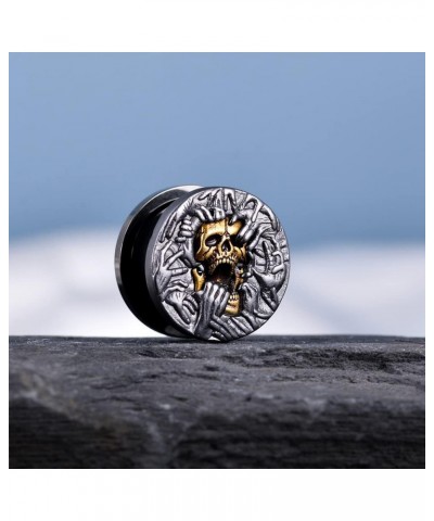 2PCS Cool Ear Gauges Gothic Skull Flesh Tunnels Screw Fit Plugs For Stretched Ears Expander Hanger Piercing Jewelry 0g to 1 i...