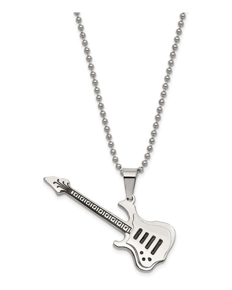 Stainless Steel & Black Enamel Guitar Necklace, 24 Inch $27.05 Necklaces