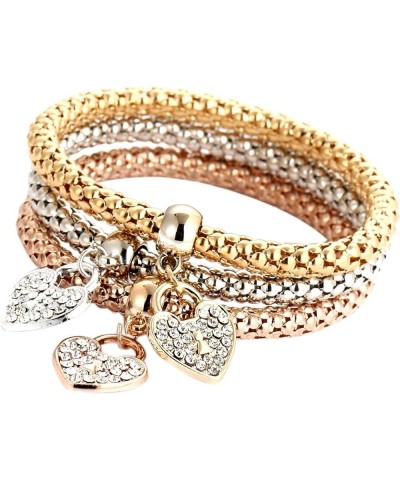 Multilayer Bracelets for Women, 3pcs Gold /Silver /Rose Gold Corn Chain Bracelet for Women, Lady and Girl Heart Shaped Stretc...