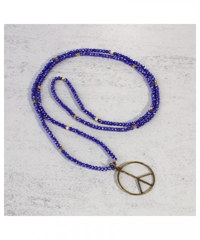 Peace Sign Necklace For Women Beaded Hand Knotted Pendant Hippie Necklace Handmade Long Chains Necklaces Dark Blue20O $9.97 N...