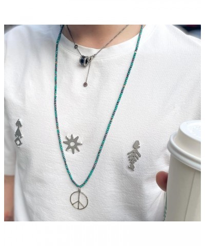 Peace Sign Necklace For Women Beaded Hand Knotted Pendant Hippie Necklace Handmade Long Chains Necklaces Dark Blue20O $9.97 N...