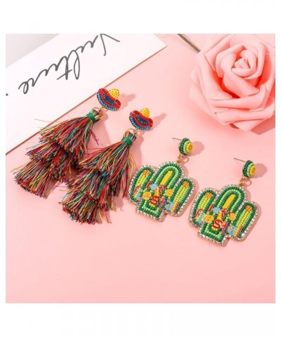 2 Pairs Mexican Earrings Cinco De Mayo Earrings for Women, Beaded Fiesta Earrings Piñata Sombrero Chili Pepper Earrings Layer...