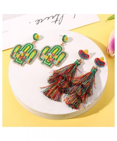 2 Pairs Mexican Earrings Cinco De Mayo Earrings for Women, Beaded Fiesta Earrings Piñata Sombrero Chili Pepper Earrings Layer...