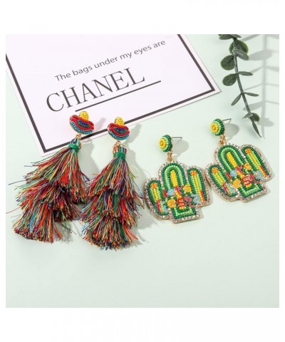 2 Pairs Mexican Earrings Cinco De Mayo Earrings for Women, Beaded Fiesta Earrings Piñata Sombrero Chili Pepper Earrings Layer...