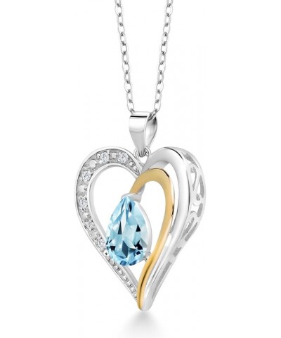 925 Sterling Silver and 10K Yellow Gold Red Garnet and White Lab Grown Diamond Keren Hanan Heart Shape Pendant Necklace For W...