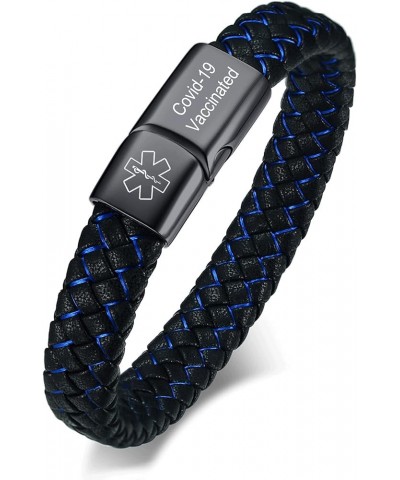 Blue Braided Leather Medical Symbol Caduceus with Magnetic Clasp Cuff Wristband Bracelet,6.9/7.5/8.5 7.5 Inches-Style 1 Symbo...