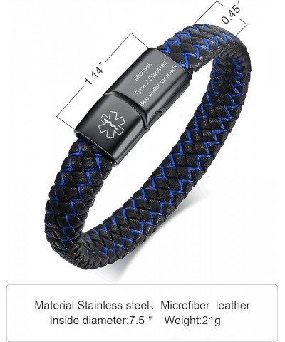 Blue Braided Leather Medical Symbol Caduceus with Magnetic Clasp Cuff Wristband Bracelet,6.9/7.5/8.5 7.5 Inches-Style 1 Symbo...